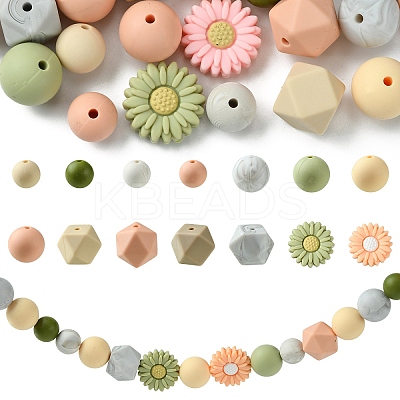48Pcs 14 Styles Food Grade Eco-Friendly Silicone Focal Beads DIY-YW0008-83A-1
