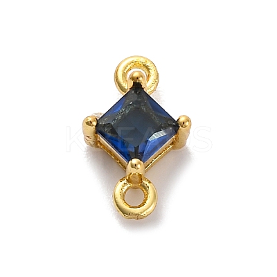 Brass Cubic Zirconia Rhombus Connector Charms KK-F894-12G-05-1