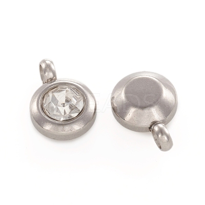 Trendy Original Color 304 Stainless Steel Grade A Rhinestone Flat Round Charm Pendants RB-M030-06J-1
