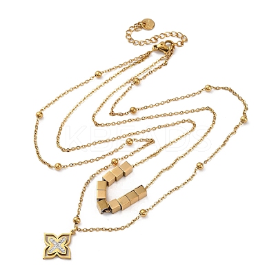 304 Stainless Steel Crystal Rhinestone Flower Pendant Double Layer Necklaces NJEW-R026-07G-1