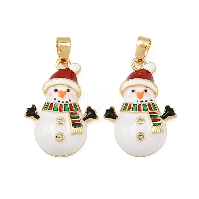 Christmas Brass Micro Pave Cubic Zirconia Enamel Pendants KK-B161-15G-03-1