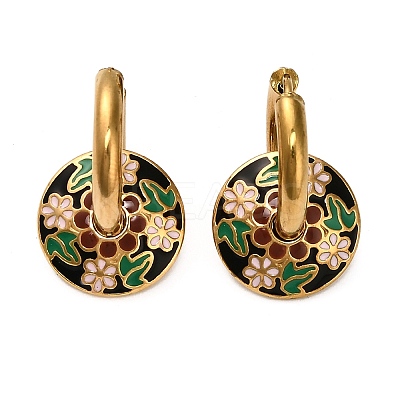 304 Stainless Steel Enamel Hoop Earrings EJEW-Q040-01B-G-1