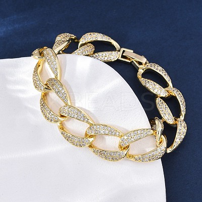 Brass Micro Pave Clear Cubic Zirconia Curb Chain Bracelets for Women BJEW-A034-04B-G-1