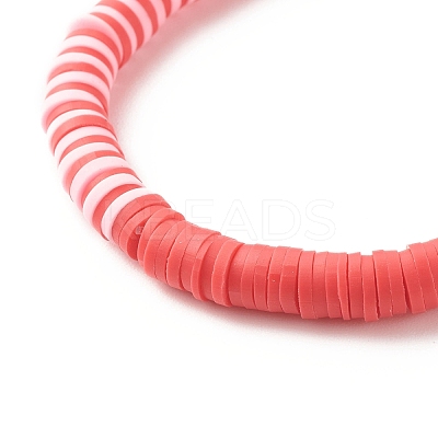 Polymer Clay Heishi Surfer Stretch Bracelet with Brass Heart BJEW-JB07850-1