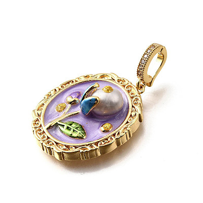 Brass Micro Pave Cubic Zirconia & Enamel Pendants KK-R222-08G-03-1