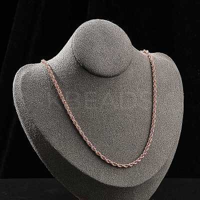 3mm Brass Rope Chain Necklaces for Men Women NJEW-G160-10RG-1