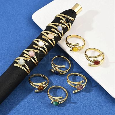 316 Stainless Steel with Natural Mixed Gemstone Cuff Rings RJEW-Z098-01G-10-1
