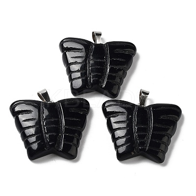 Natural Obsidian Carved Pendants G-B067-01F-1