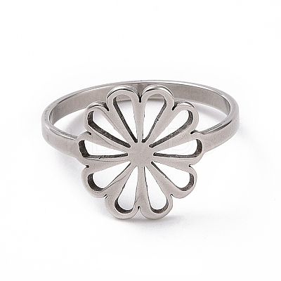 Non-Tarnish 201 Stainless Steel Flower Finger Ring RJEW-J051-30P-1
