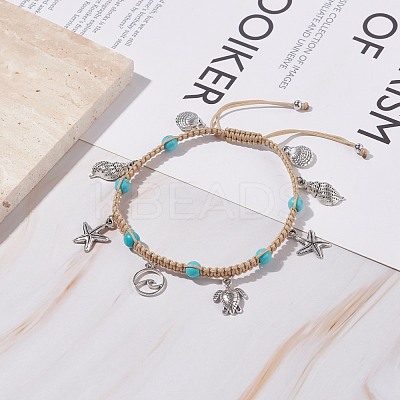 Synthetic Turquoise Braided Bead Anklet AJEW-AN00483-1