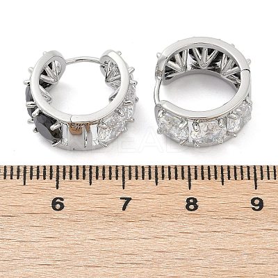 Brass Black Cubic Zirconia Hoop Earrings EJEW-Q016-11P-1