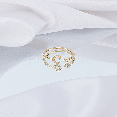 1Pc Brass Micro Pave Clear Cubic Zirconia Open Cuff Rings for Women RJEW-LP0002-37C-1