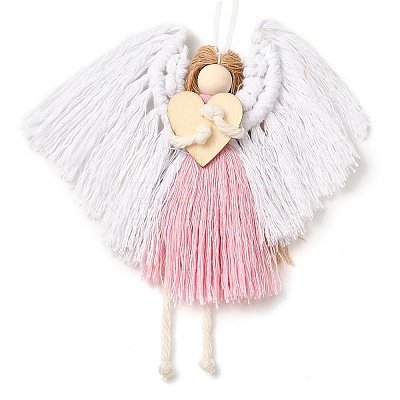 Angel Handmade Woven Macrame Cotton Thread Pendant Decorations HJEW-JM02454-1