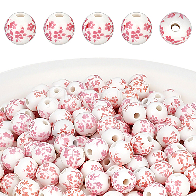 200Pcs Floral Printed Porcelain Beads PORC-ME0001-09-1