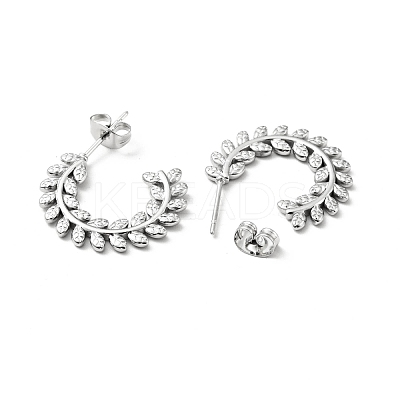 Non-Tarnish 304 Stainless Steel Olive Leaf Wrap Stud Earrings EJEW-A076-01P-1