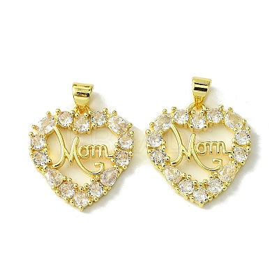 Mother's Day Brass Micro Pave Clear Cubic Zirconia Pendants KK-H472-08G-01-1