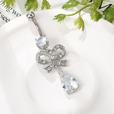 Alloy Crystal Rhinestone Dangle Curved Barbell Belly Rings LS-AJEW-R007-04P-05-1