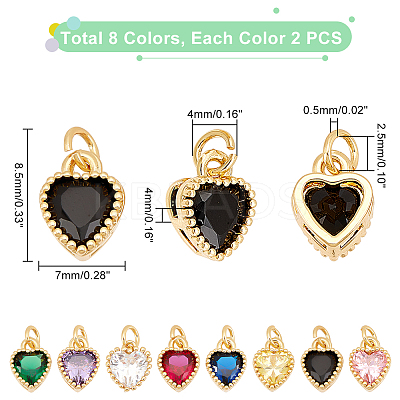 16Pcs 8 Colors Real 18K Gold Plated Brass Inlaid Cubic Zirconia Charms FIND-GA0002-34-1