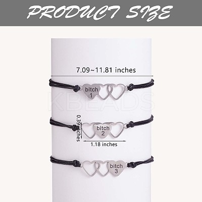 3Pcs 3 Style 430 Stainless Steel Heart with Word Bitch Link Bracelets Set JB717A-1