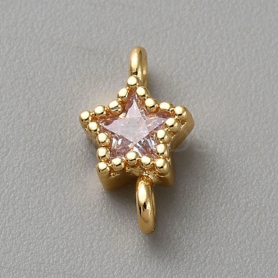 Light Gold Plated Brass Pave Cubic Zirconia Connector Charms KK-CJC0001-43KCG-05-1