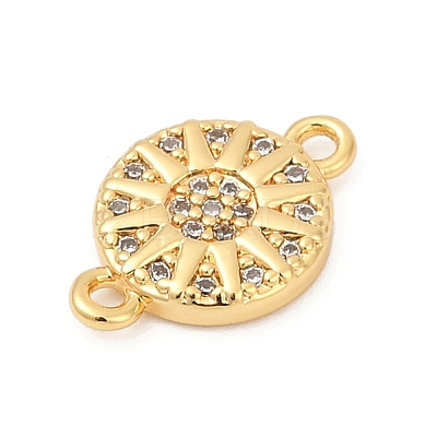 Brass Micro Pave Clear Cubic Zirconia Sun Connector Charms KK-P302-12G-1