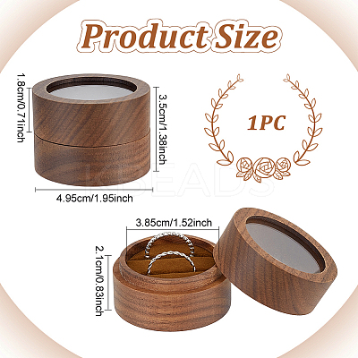 Round Walnut Wooden Engagement Ring Boxes CON-WH0093-03A-1
