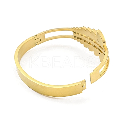 304 Stainless Steel Pave Crystal Rhinestone Hollow Out Leaf Hinged Bangles for Women BJEW-D044-03A-G-1