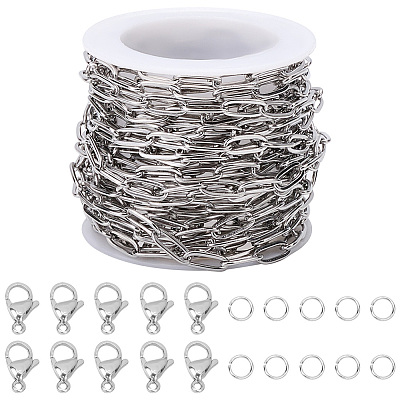 DIY 304 Stainless Steel Paperclip Chains Necklaces/Bracelets Making Kits DIY-SC0029-32-1
