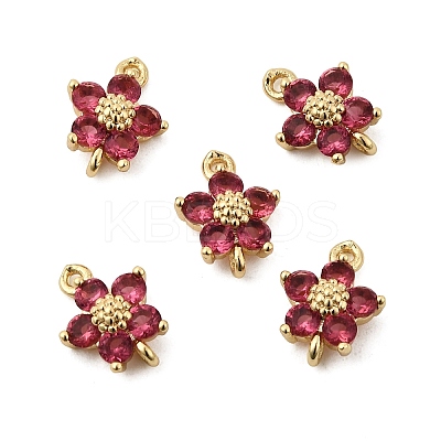 Brass Pave Cubic Zirconia Flower Links Connector Charms KK-H089-34G-05-1