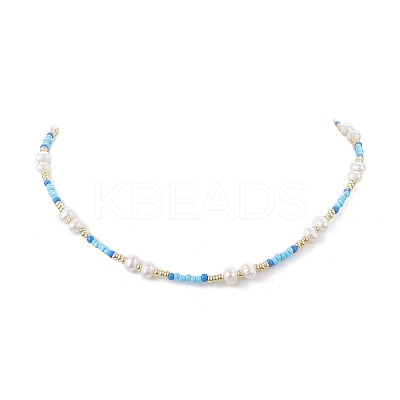 Acrylic Imitation Pearl & Glass Seed Beaded Necklace for Women NJEW-JN04278-1