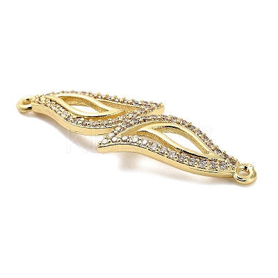 Brass Micro Pave Clear Cubic Zirconia Double Leaves Connector Charms KK-L229-057G-1