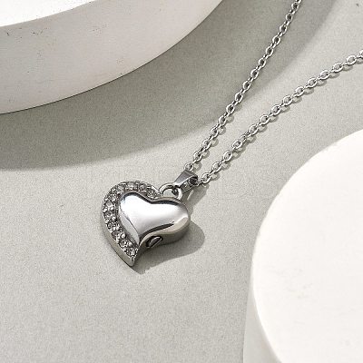 304 Stainless Steel Crystal Rhinestone Heart Urn Ashes Necklaces STAS-Z106-04P-1