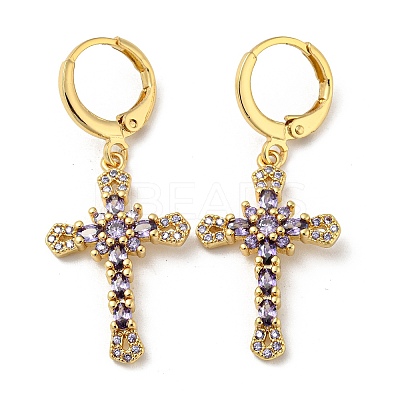 Real 18K Gold Plated Brass Dangle Leverback Earrings EJEW-A033-03G-06-1