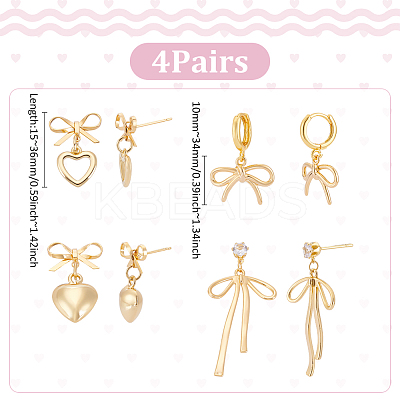 4Pairs Brass Stud Earring & Hoop Earring Sets EJEW-UN00011-1