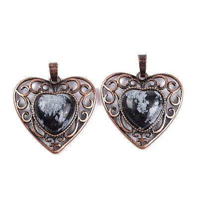 Natural Snowflake Obsidian Peach Love Heart Pendants G-G158-01-03-1