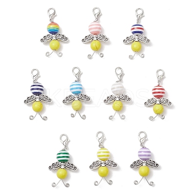 Bees Resin & Synthetic Turquoise Pendant Decorations HJEW-JM03536-1
