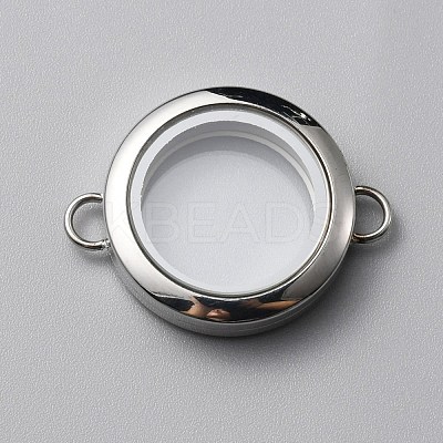 Flat Round 304 Stainless Steel Floating Lockets Connector Charms FIND-WH0032-57P-02-1