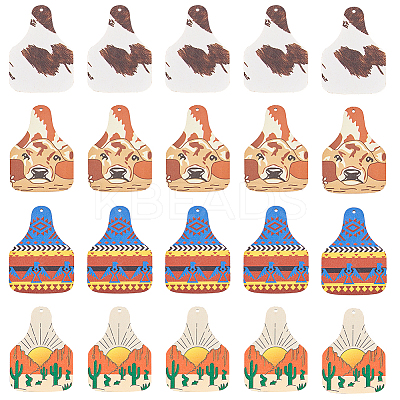 40Pcs 4 Style Single Face Printed Basswood Big Pendants WOOD-OC0002-66-1