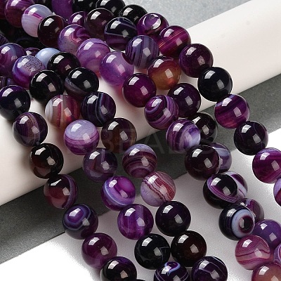 Natural Striped Agate/Banded Agate Beads Strands G-Z060-A01-B12-1