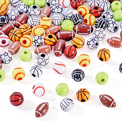 120Pcs 12 Styles Sports Style Acrylic Beads MACR-TA0002-28-1