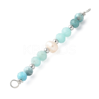 Faceted Round Natural Amazonite & Apatite & Potato Natural Cultured Freshwater Pearl Beaded Connector Charms PALLOY-JF03532-05-1