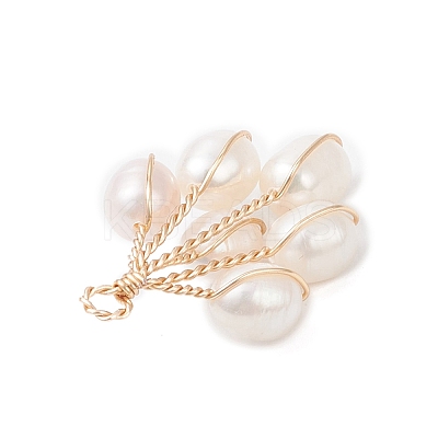Natural Cultured Freshwater Pearl Rice Beaded Grape Pendants PALLOY-TA00337-1