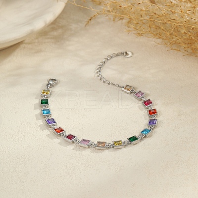 304 Stainless Steel Pave Colorful Cubic Zirconia Tennis Bracelets for Women BJEW-T023-02A-P-1