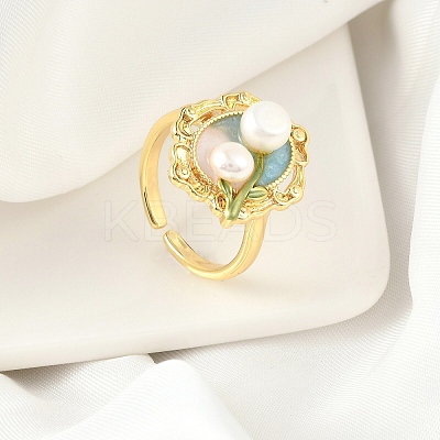 Brass Enamel Cuff Rings RJEW-K291-04G-03-1