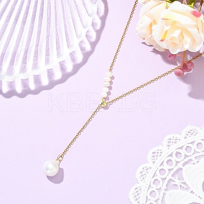 Adjustable Natural Baroque Keshi Pearl Oval Tassel Y Necklaces NJEW-JN06060-1