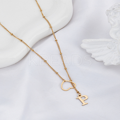 1Pc Letter & Heart Stainless Steel Lariat Necklaces for Women NJEW-LP0002-87G-P-1