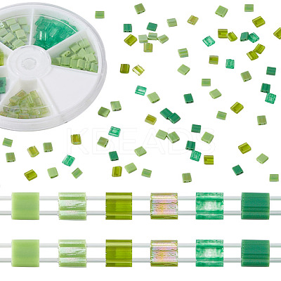 240Pcs 6 Colors Transparent & Opaque 2-Hole Glass Seed Beads SEED-CN0001-12-1