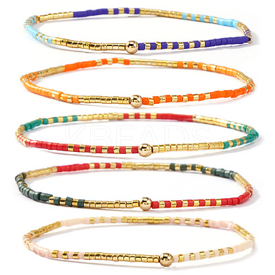 5Pcs 5 Colors Bohemian Color Glass Seed Beaded Stretch Bracelet Sets for Women Elegant Casual Jewelry Gift ES9222-1-1