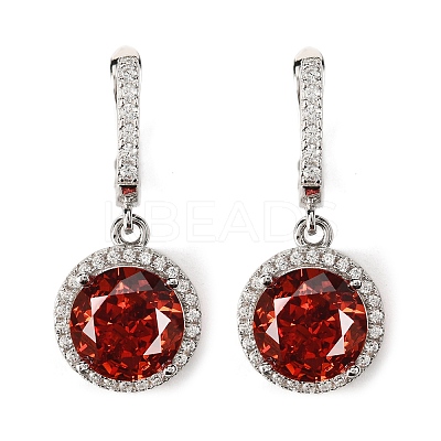 925 Sterling Silver Pave Cubic Zirconia Flat Round Hoop Earrings EJEW-C150-01C-01-1