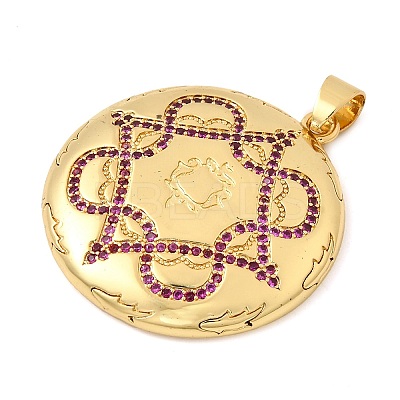 Brass Micro Pave Deep Pink Cubic Zirconia Pendants KK-I360-057G-1